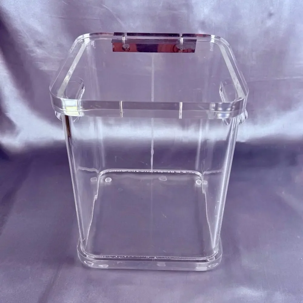 Vintage Wilardy Clear Lucite Ice Bucket Box Hinged Lid MCM Hollywood Regency 10”